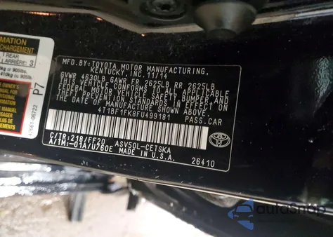 2015 Toyota Camry Le z USA, uszkodzony, nr VIN 4T1BF1FK8FU499181